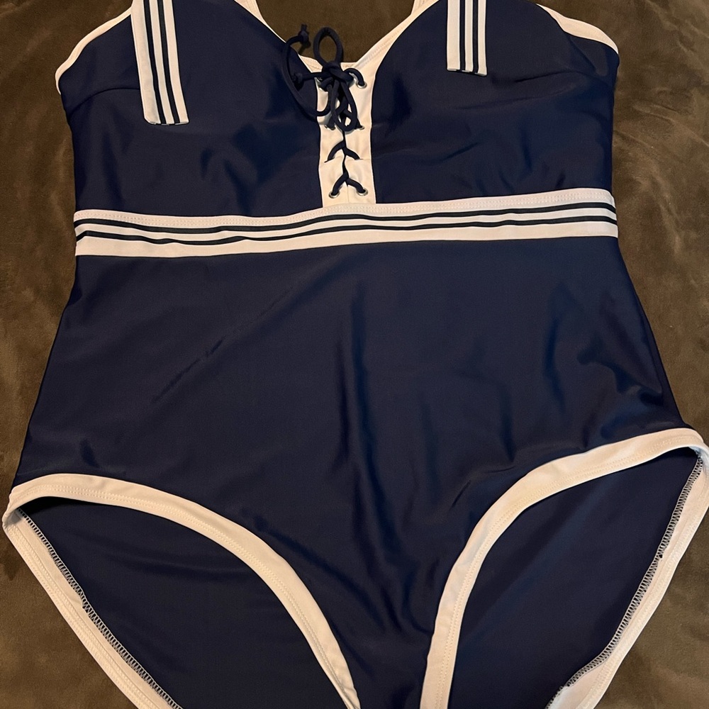 Navy and White  One Piece Swimsuit
